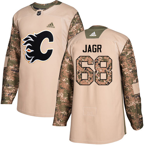 Men's Adidas Calgary Flames #68 Jaromir Jagr Authentic Camo Veterans Day Practice NHL Jersey