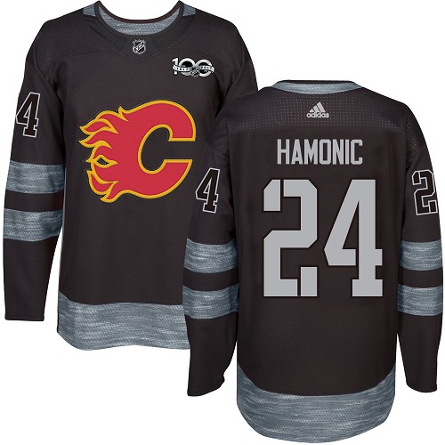Men's Adidas Calgary Flames #24 Travis Hamonic Premier Black 1917-2017 100th Anniversary NHL Jersey