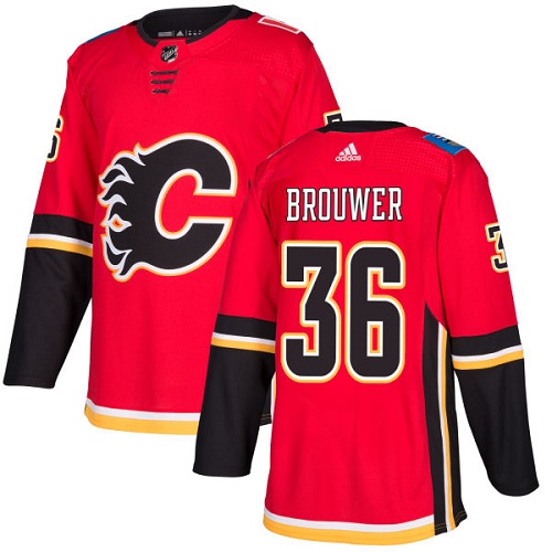 Men's Adidas Calgary Flames #36 Troy Brouwer Authentic Red Home NHL Jersey