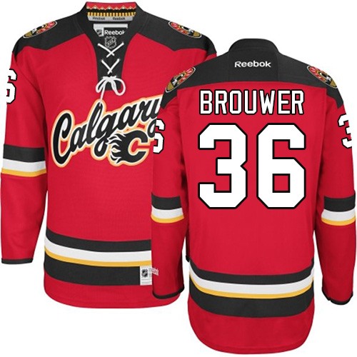 Men's Calgary Flames #36 Troy Brouwer Authentic White Away Fanatics Branded Breakaway NHL Jersey