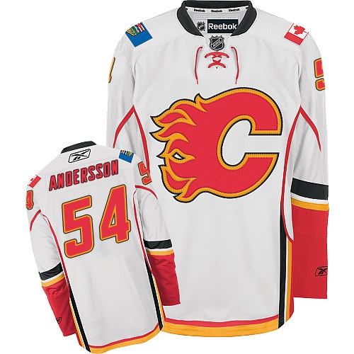 Men's Reebok Calgary Flames #54 Rasmus Andersson Authentic White Away NHL Jersey