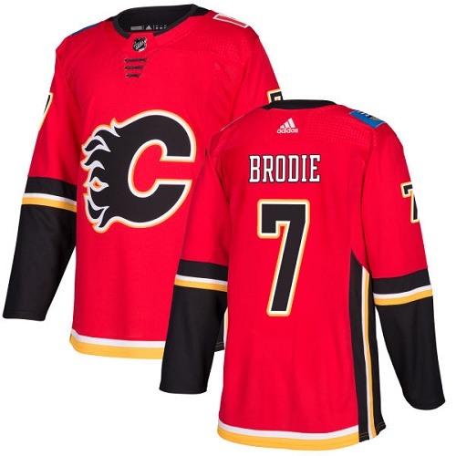 Men's Adidas Calgary Flames #7 TJ Brodie Premier Red Home NHL Jersey