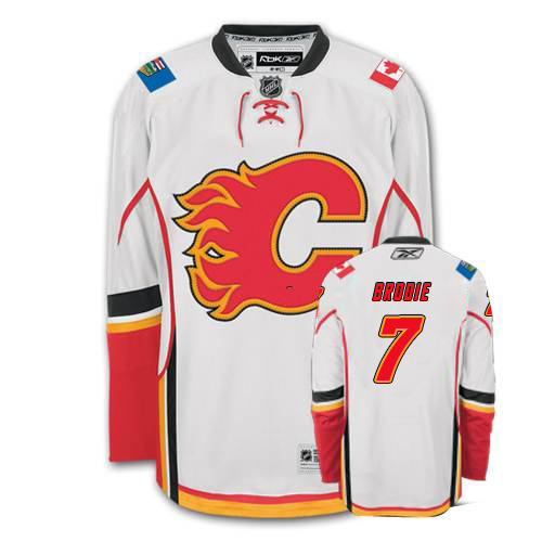Men's Reebok Calgary Flames #7 TJ Brodie Authentic White Away NHL Jersey