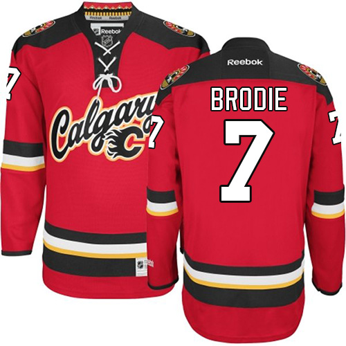 Men's Calgary Flames #7 TJ Brodie Authentic White Away Fanatics Branded Breakaway NHL Jersey