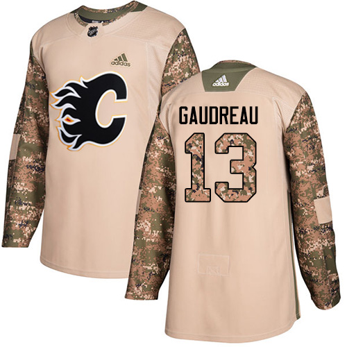 Men's Adidas Calgary Flames #13 Johnny Gaudreau Authentic Camo Veterans Day Practice NHL Jersey
