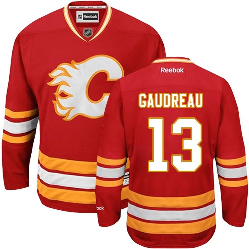 Men's Reebok Calgary Flames #13 Johnny Gaudreau Premier Red Third NHL Jersey