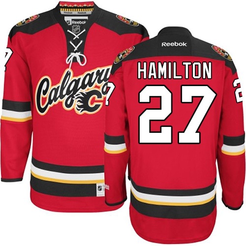 Men's Calgary Flames #27 Dougie Hamilton Authentic Red Home Fanatics Branded Breakaway NHL Jersey