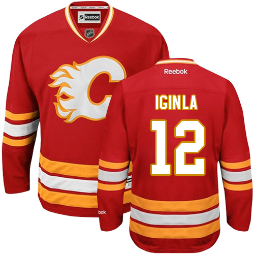 Men's Reebok Calgary Flames #12 Jarome Iginla Authentic Red Third NHL Jersey