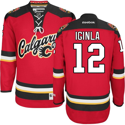 Men's Calgary Flames #12 Jarome Iginla Authentic White Away Fanatics Branded Breakaway NHL Jersey