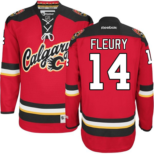 Men's Calgary Flames #14 Theoren Fleury Authentic Red Home Fanatics Branded Breakaway NHL Jersey