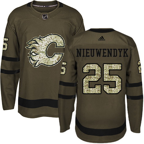 Men's Adidas Calgary Flames #25 Joe Nieuwendyk Premier Green Salute to Service NHL Jersey