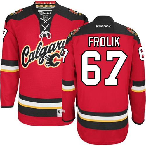 Men's Calgary Flames #67 Michael Frolik Authentic White Away Fanatics Branded Breakaway NHL Jersey