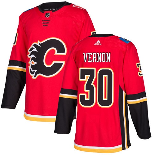 Men's Adidas Calgary Flames #30 Mike Vernon Authentic Red Home NHL Jersey