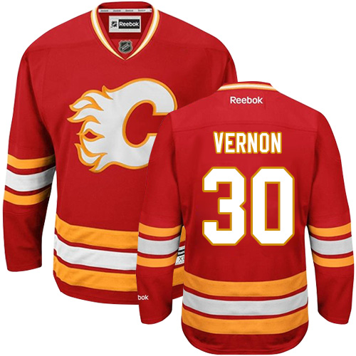 Men's Reebok Calgary Flames #30 Mike Vernon Authentic Red Third NHL Jersey