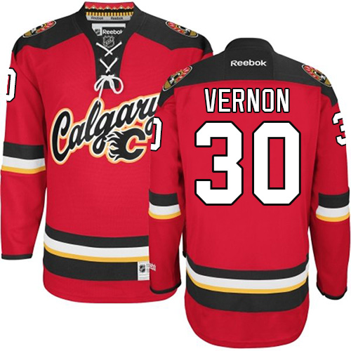 Men's Calgary Flames #30 Mike Vernon Authentic Red Home Fanatics Branded Breakaway NHL Jersey