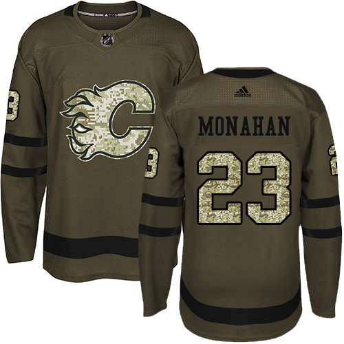 Men's Adidas Calgary Flames #23 Sean Monahan Premier Green Salute to Service NHL Jersey