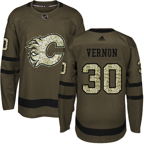 Men's Adidas Calgary Flames #30 Mike Vernon Authentic Green Salute to Service NHL Jersey