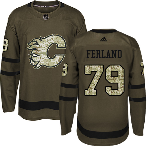 Men's Adidas Calgary Flames #79 Michael Ferland Authentic Green Salute to Service NHL Jersey
