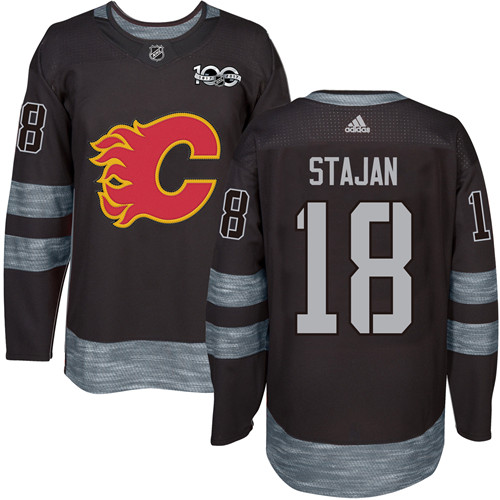 Men's Adidas Calgary Flames #18 Matt Stajan Premier Black 1917-2017 100th Anniversary NHL Jersey