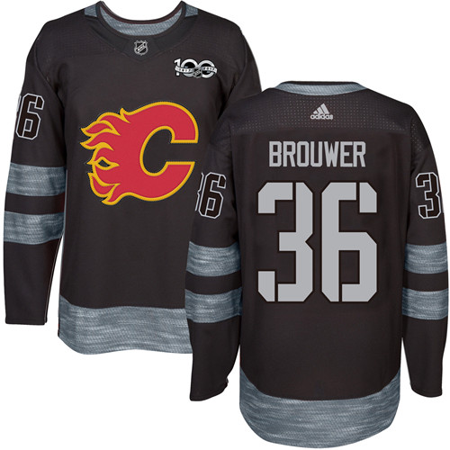 Men's Adidas Calgary Flames #36 Troy Brouwer Authentic Black 1917-2017 100th Anniversary NHL Jersey
