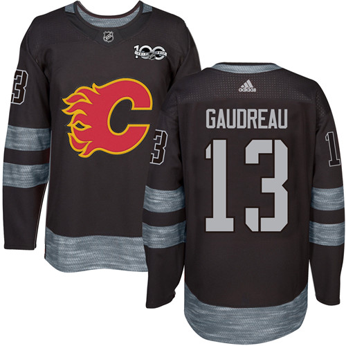 Men's Adidas Calgary Flames #13 Johnny Gaudreau Premier Black 1917-2017 100th Anniversary NHL Jersey