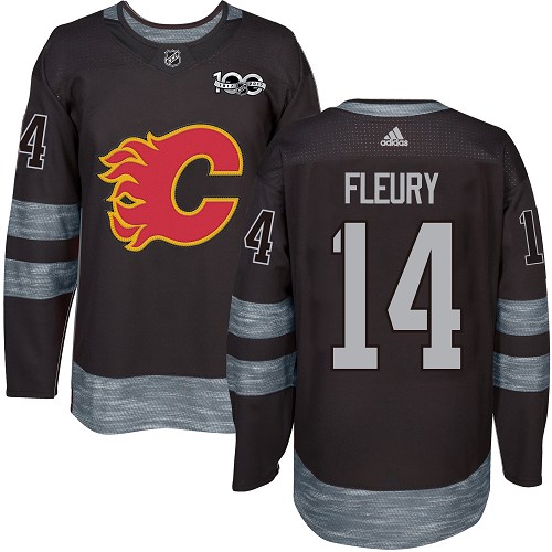 Men's Adidas Calgary Flames #14 Theoren Fleury Premier Black 1917-2017 100th Anniversary NHL Jersey