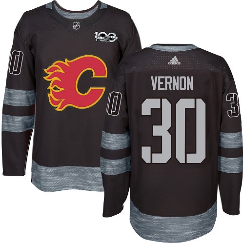 Men's Adidas Calgary Flames #30 Mike Vernon Authentic Black 1917-2017 100th Anniversary NHL Jersey