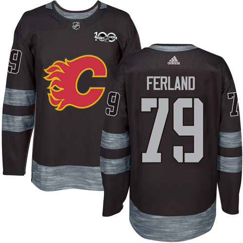 Men's Adidas Calgary Flames #79 Michael Ferland Premier Black 1917-2017 100th Anniversary NHL Jersey