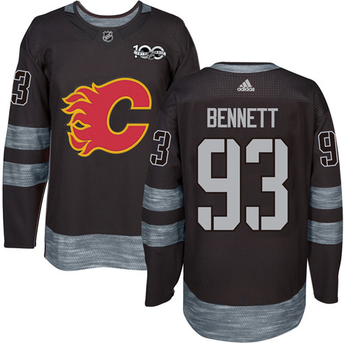 Men's Adidas Calgary Flames #93 Sam Bennett Authentic Black 1917-2017 100th Anniversary NHL Jersey