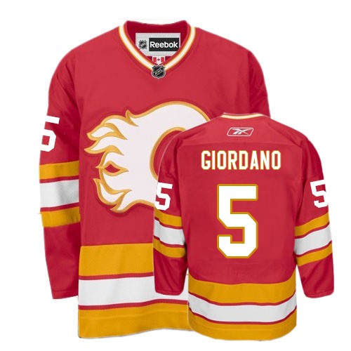 Women's Reebok Calgary Flames #5 Mark Giordano Authentic Red Third NHL Jersey