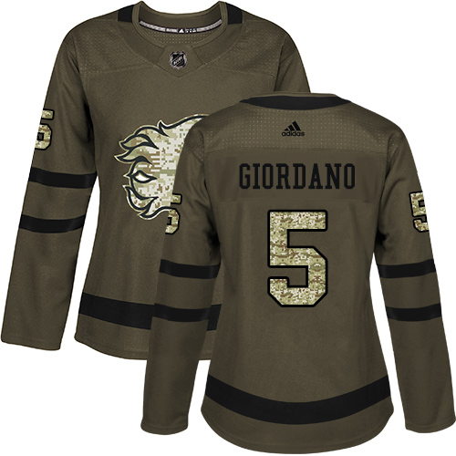 Women's Adidas Calgary Flames #5 Mark Giordano Authentic Green Salute to Service NHL Jersey