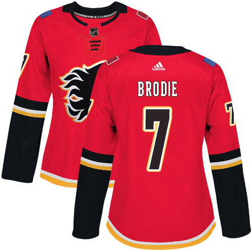 Women's Adidas Calgary Flames #7 TJ Brodie Authentic Red Home NHL Jersey