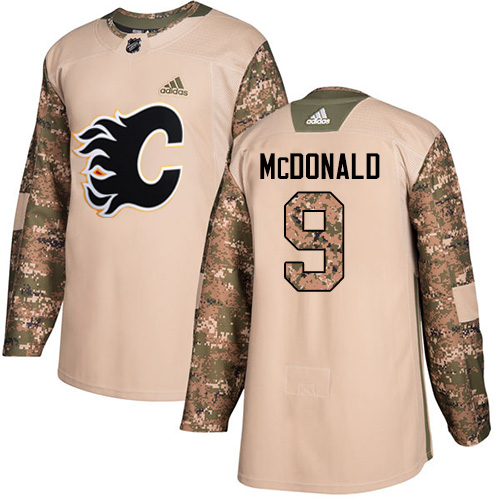 Youth Adidas Calgary Flames #9 Lanny McDonald Authentic Camo Veterans Day Practice NHL Jersey