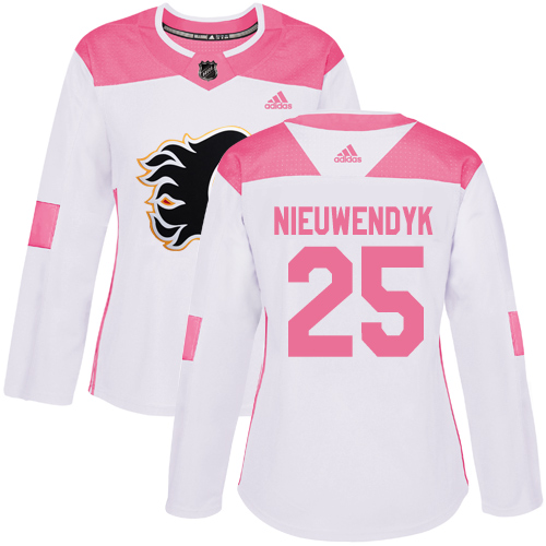 Women's Adidas Calgary Flames #25 Joe Nieuwendyk Authentic White/Pink Fashion NHL Jersey