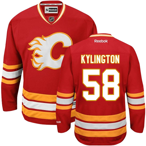 Women's Reebok Calgary Flames #58 Oliver Kylington Premier Red Third NHL Jersey