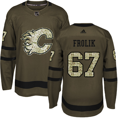 Youth Adidas Calgary Flames #67 Michael Frolik Authentic Green Salute to Service NHL Jersey