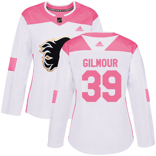 Women's Adidas Calgary Flames #39 Doug Gilmour Authentic White/Pink Fashion NHL Jersey