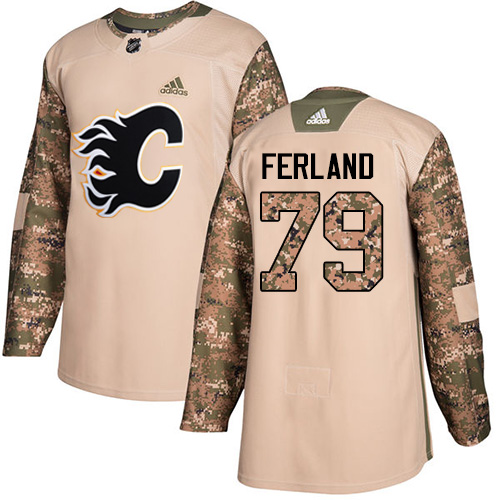 Youth Adidas Calgary Flames #79 Michael Ferland Authentic Camo Veterans Day Practice NHL Jersey