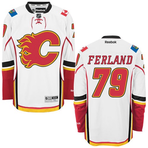 Women's Reebok Calgary Flames #79 Michael Ferland Authentic White Away NHL Jersey