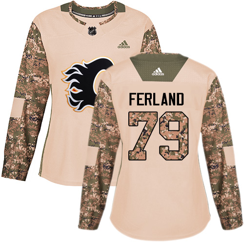Women's Adidas Calgary Flames #79 Michael Ferland Authentic Camo Veterans Day Practice NHL Jersey