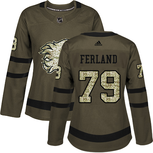 Women's Adidas Calgary Flames #79 Michael Ferland Authentic Green Salute to Service NHL Jersey