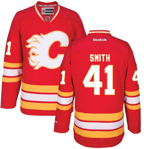 Men's Reebok Calgary Flames #41 Mike Smith Premier Red Third NHL Jersey