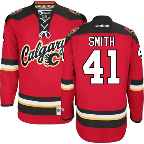 Men's Calgary Flames #41 Mike Smith Authentic Red Home Fanatics Branded Breakaway NHL Jersey