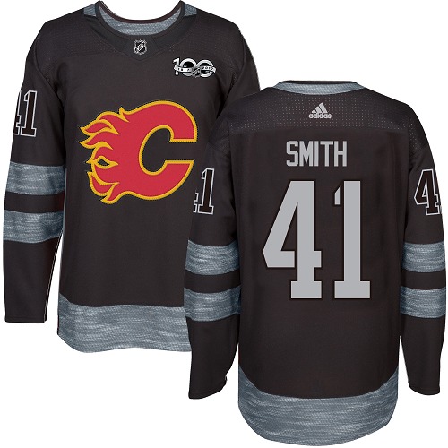 Men's Adidas Calgary Flames #41 Mike Smith Authentic Black 1917-2017 100th Anniversary NHL Jersey