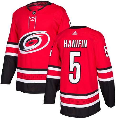 Men's Adidas Carolina Hurricanes #5 Noah Hanifin Authentic Red Home NHL Jersey