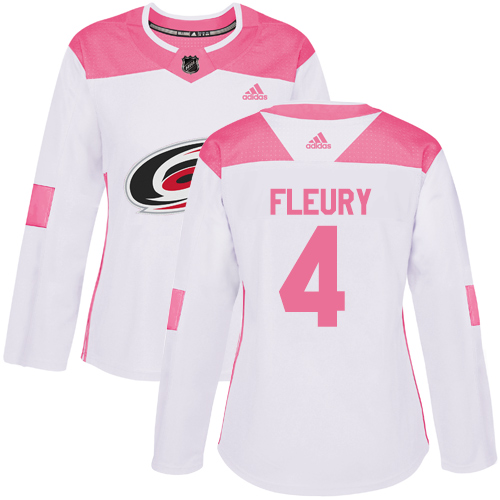 Women's Adidas Carolina Hurricanes #4 Haydn Fleury Authentic White/Pink Fashion NHL Jersey