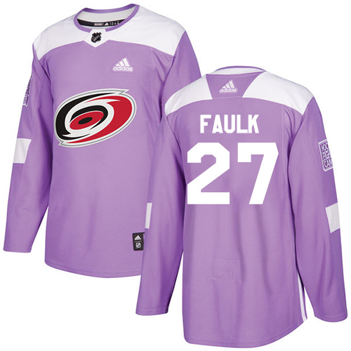 Youth Adidas Carolina Hurricanes #27 Justin Faulk Authentic Purple Fights Cancer Practice NHL Jersey
