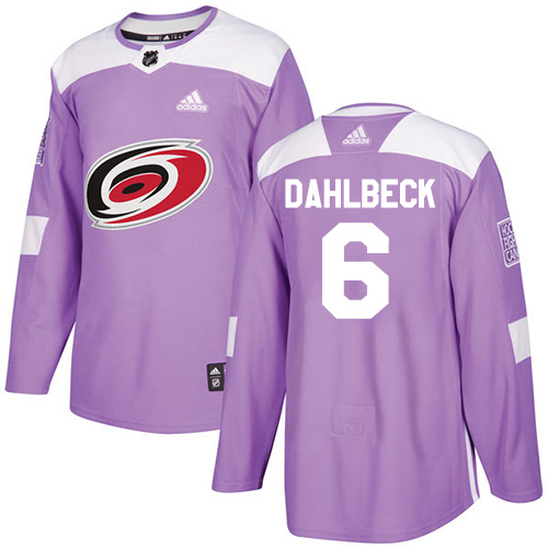 Men's Adidas Carolina Hurricanes #6 Klas Dahlbeck Authentic Purple Fights Cancer Practice NHL Jersey