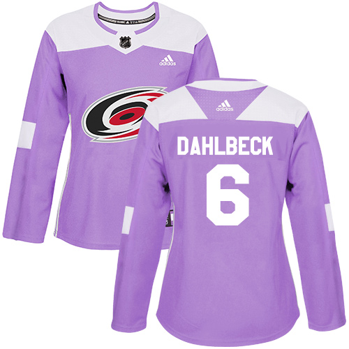 Women's Adidas Carolina Hurricanes #6 Klas Dahlbeck Authentic Purple Fights Cancer Practice NHL Jersey