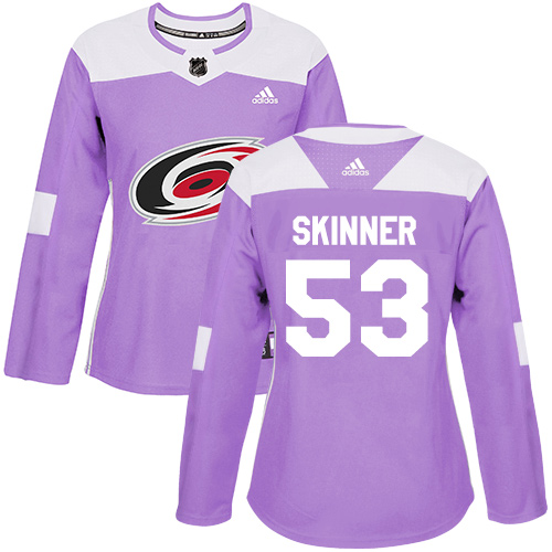 Women's Adidas Carolina Hurricanes #53 Jeff Skinner Authentic Purple Fights Cancer Practice NHL Jersey